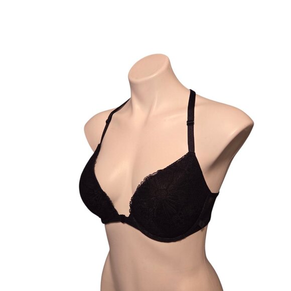 Victoria’s Secret 34D Bra Black T-Shirt Push-Up Mesh Racerback Front Closure - Picture 2 of 6